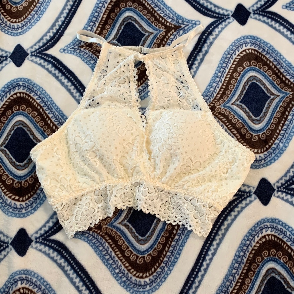 Lace Halter Neck Women Top - Cream